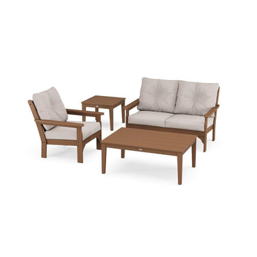 POLYWOOD Vineyard 4-Piece Deep Seating Set - Teak / Dune Burlap